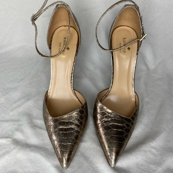 kate spade Shoes - kate spade gold ankle strap heels sz 8